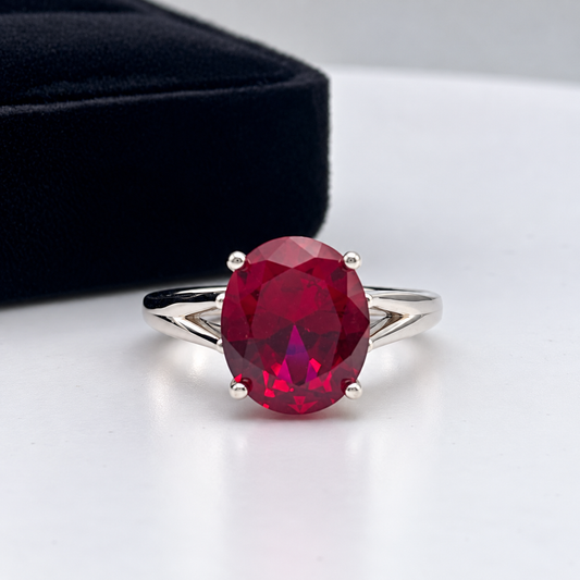 5ct Oval Cut Ruby Solitaire Ring in Sterling Silver