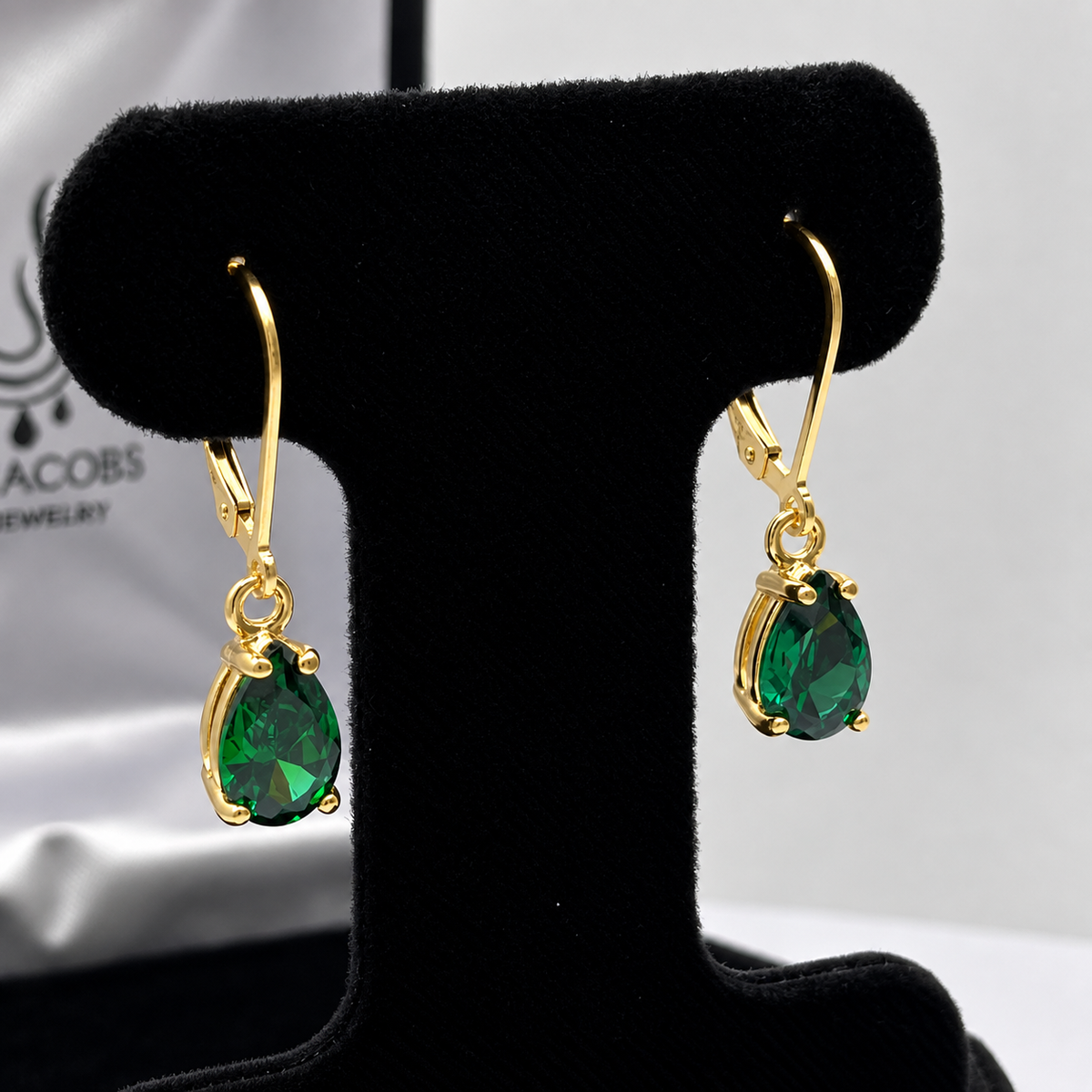 3ctw Pear Cut Emerald Drop Earrings | Solid Gold
