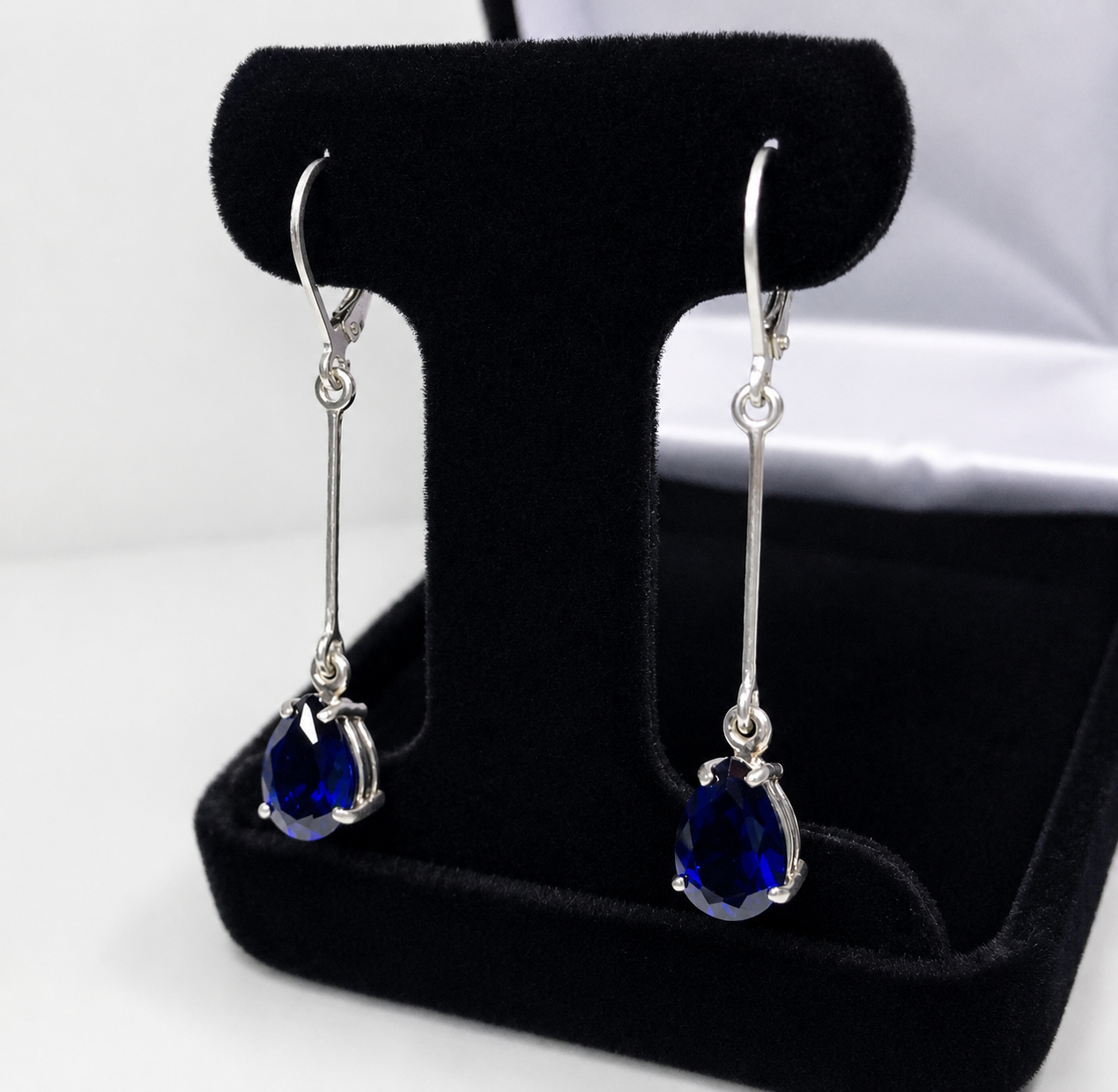 5 CTW Pear Cut Blue Sapphire Drop Earrings