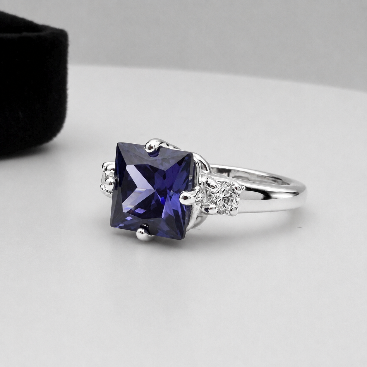 Princess Cut Simulated Tanzanite & White Sapphire Art Deco Ring