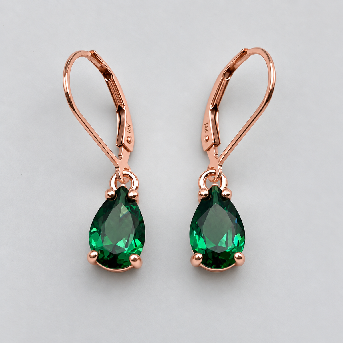 3ctw Pear Cut Emerald Drop Earrings | Solid Gold