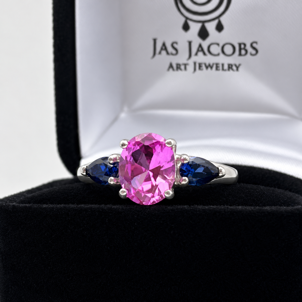 4.5ctw Oval Cut Pink & Blue Sapphire Three-Stone Ring