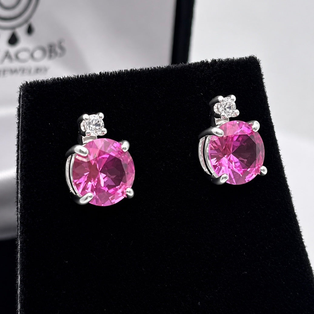 4ctw Brilliant Cut Pink Sapphire Earrings with White Sapphire Accents