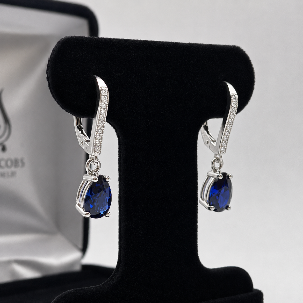 3ctw Pear Cut Blue Sapphire Drop Earrings