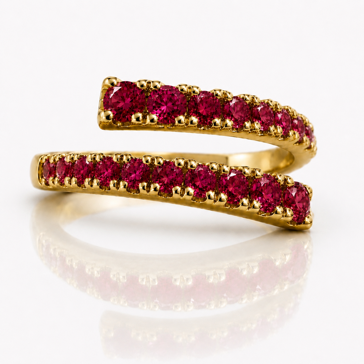 14K Yellow Gold Adjustable Open Bypass Ring | Lab Grown Diamond, Ruby, Emerald or Sapphire Spiral Ring | Made to Order