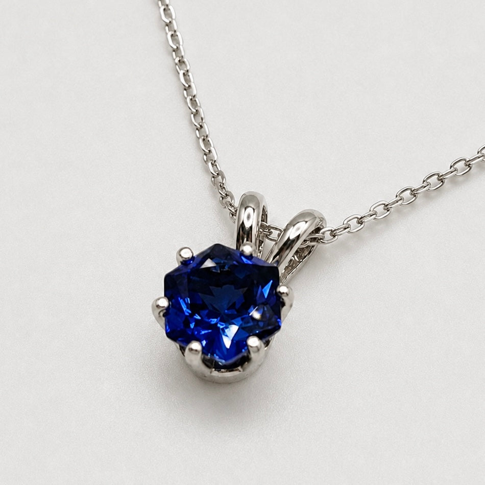 1.2CT Hexagon Cut Blue Sapphire Solitaire Necklace