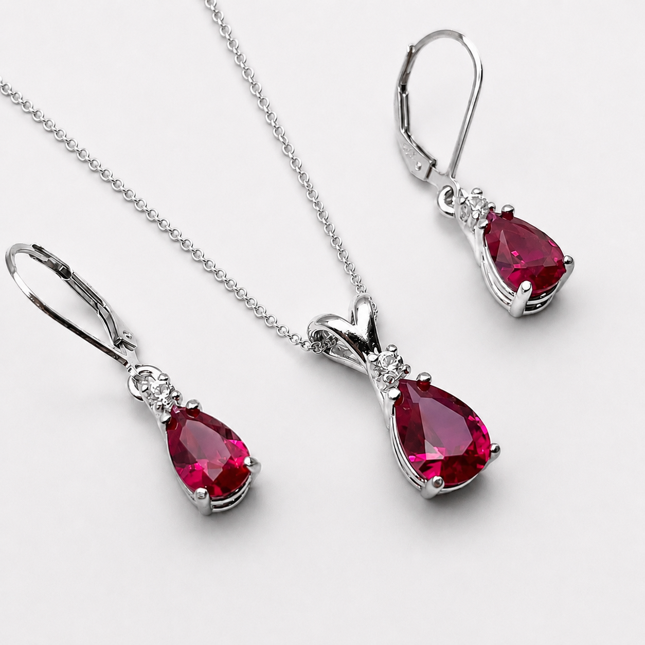 5.5ct Pear Cut Ruby & Diamond Jewelry Set