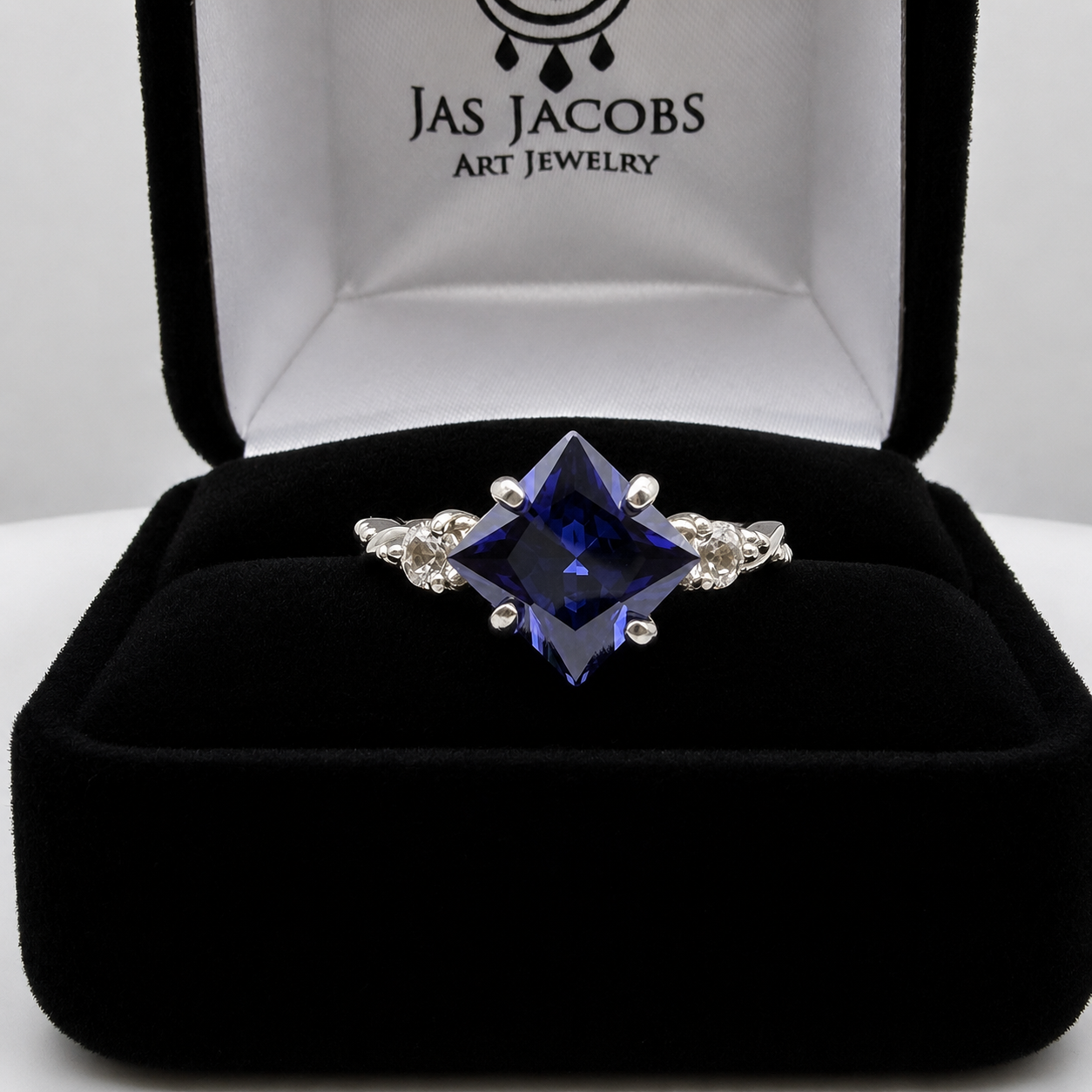 Princess Cut Blue Sapphire & Diamond Ring | Made to Order in Sterling Silver, 10K or 14K White, Yellow & Rose Gold