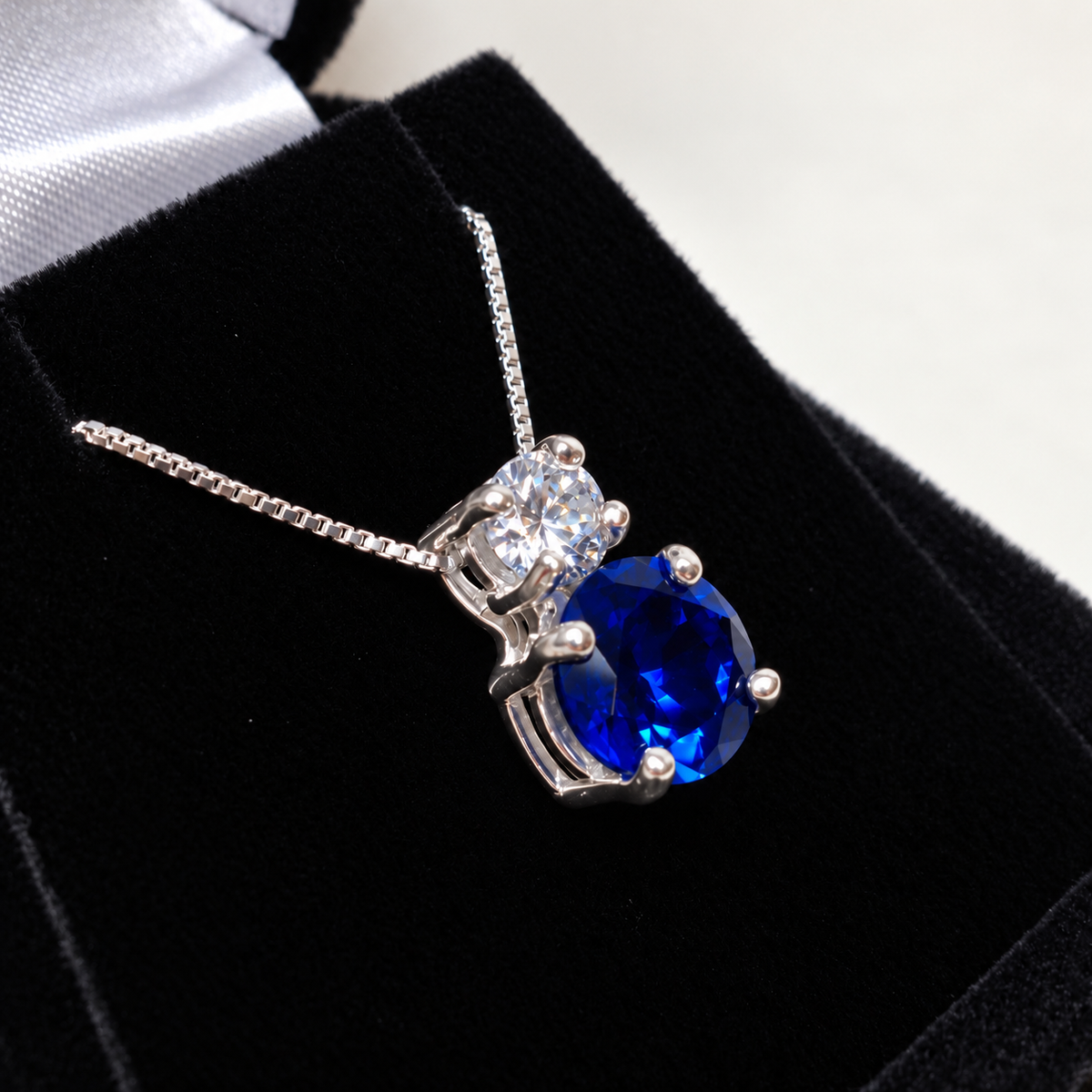 3ctw Blue Sapphire & White Sapphire Slider Necklace