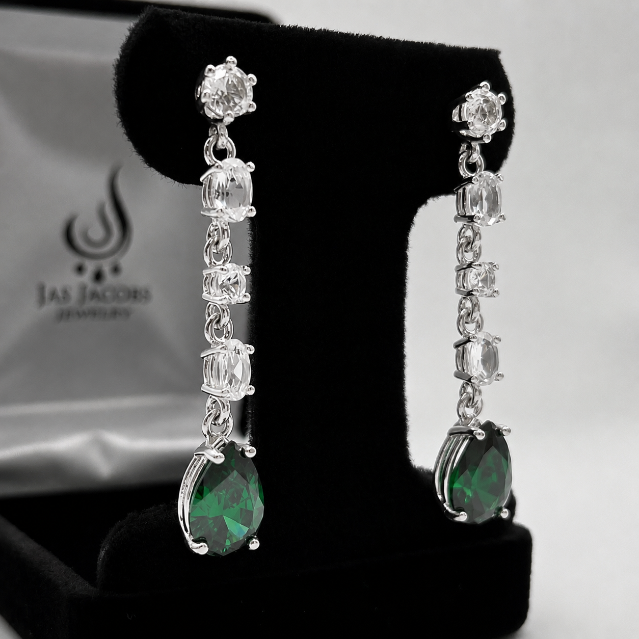 Emerald & White Sapphire Earrings | 11CTW Multi Cut Dangle Earrings | Statement Gemstone Earrings