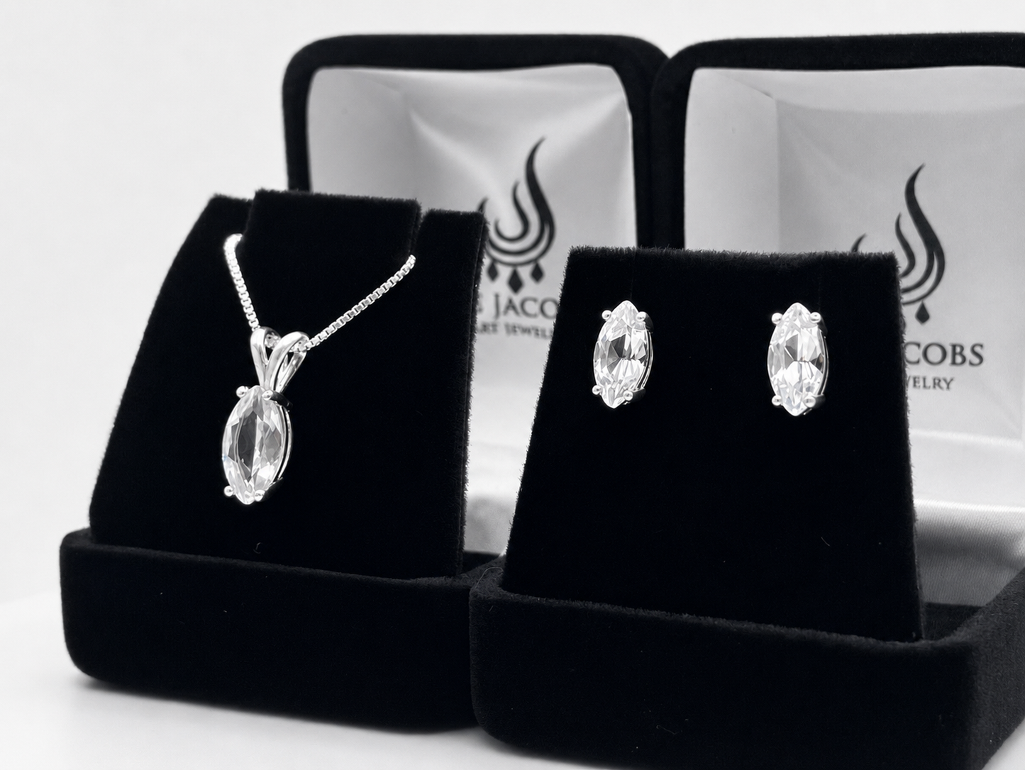 4.5ctw Marquise Cut Colorless White Sapphire Pendant & Stud Earring Jewelry Set