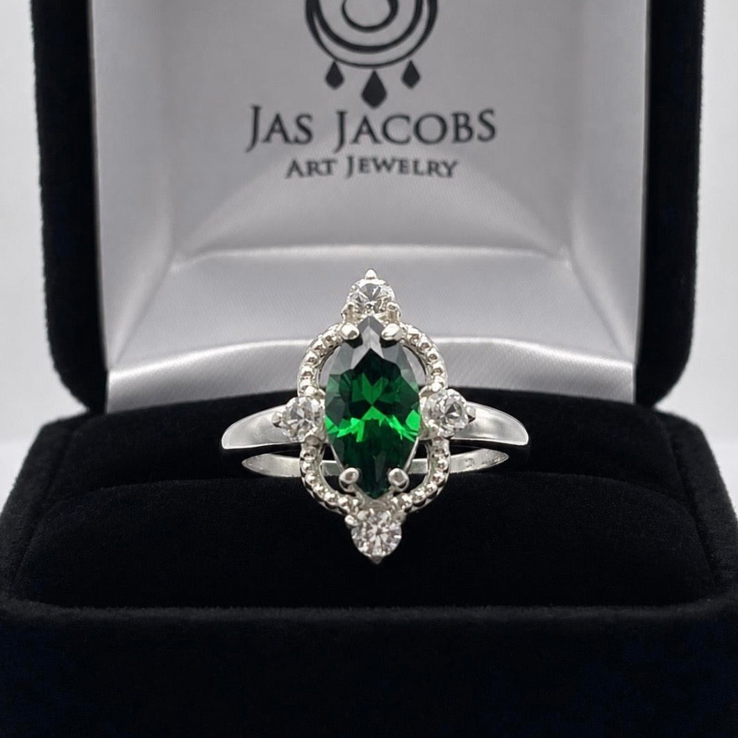 2.2ctw Marquise Cut Simulated Emerald & White Sapphire Ring