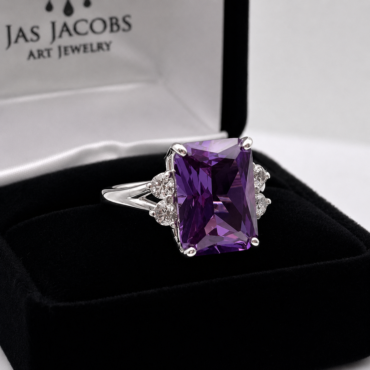 8ct Color Change Alexandrite Sapphire Ring | Emerald Cut Diamond Accent Ring | Made to Order in 10k, 14k Gold or Sterling Silver