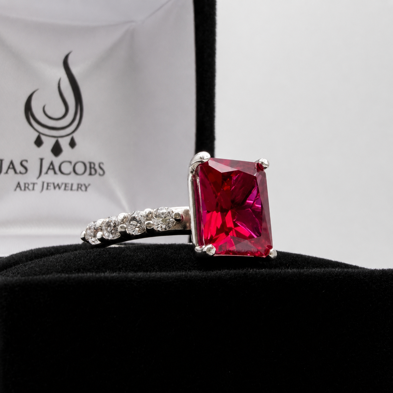 4.64 CTW Emerald Cut Ruby Ring | Diamond Band