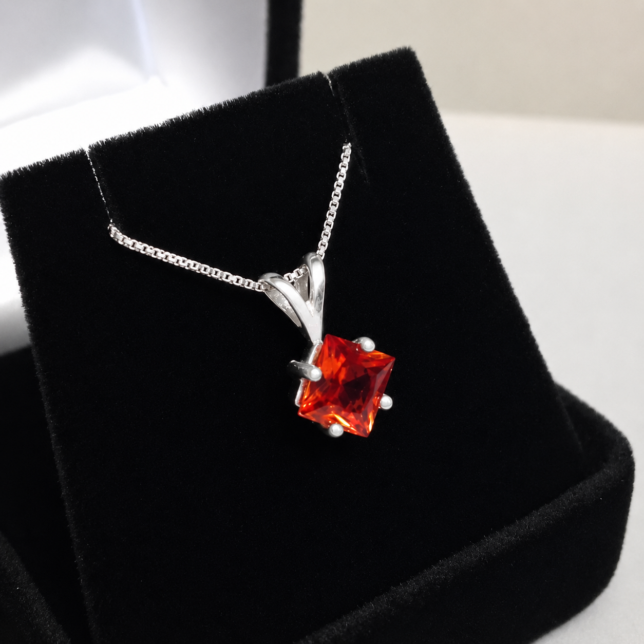 1.2ct Princess Cut Orange Padparadscha Sapphire Solitaire Pendant Necklace