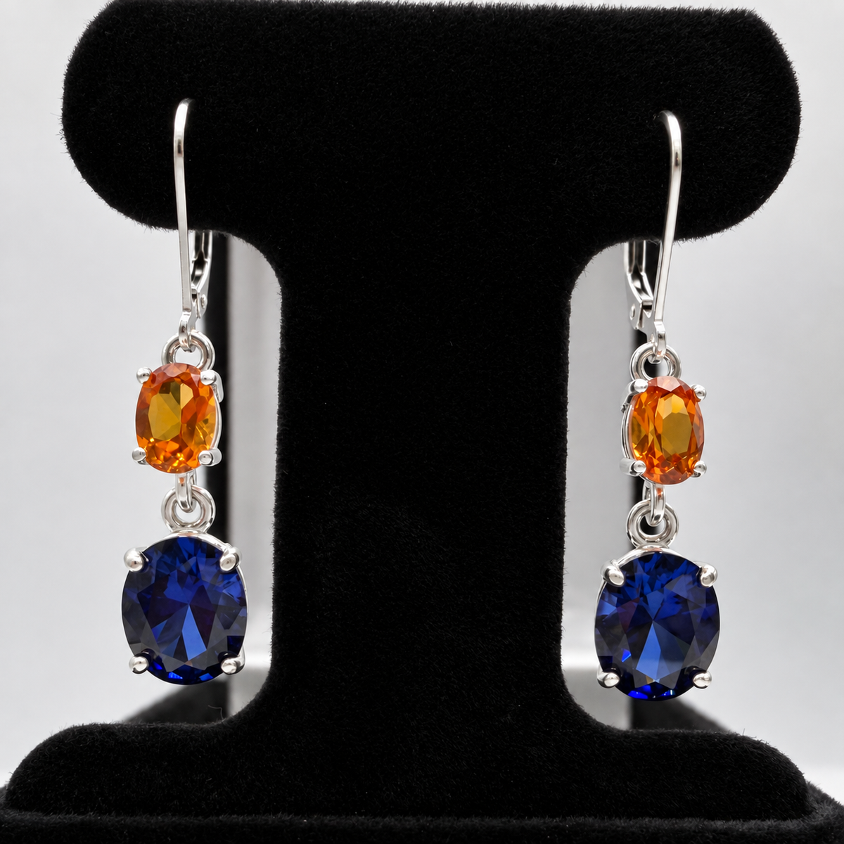 7ctw Blue & Padparadscha Sapphire Dangle Earrings