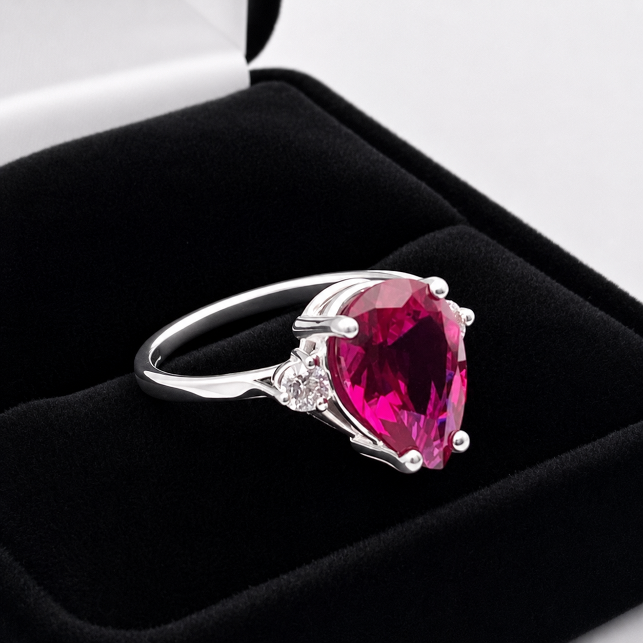 4.7CTW Pear Cut Ruby Ring with White Sapphire Accents
