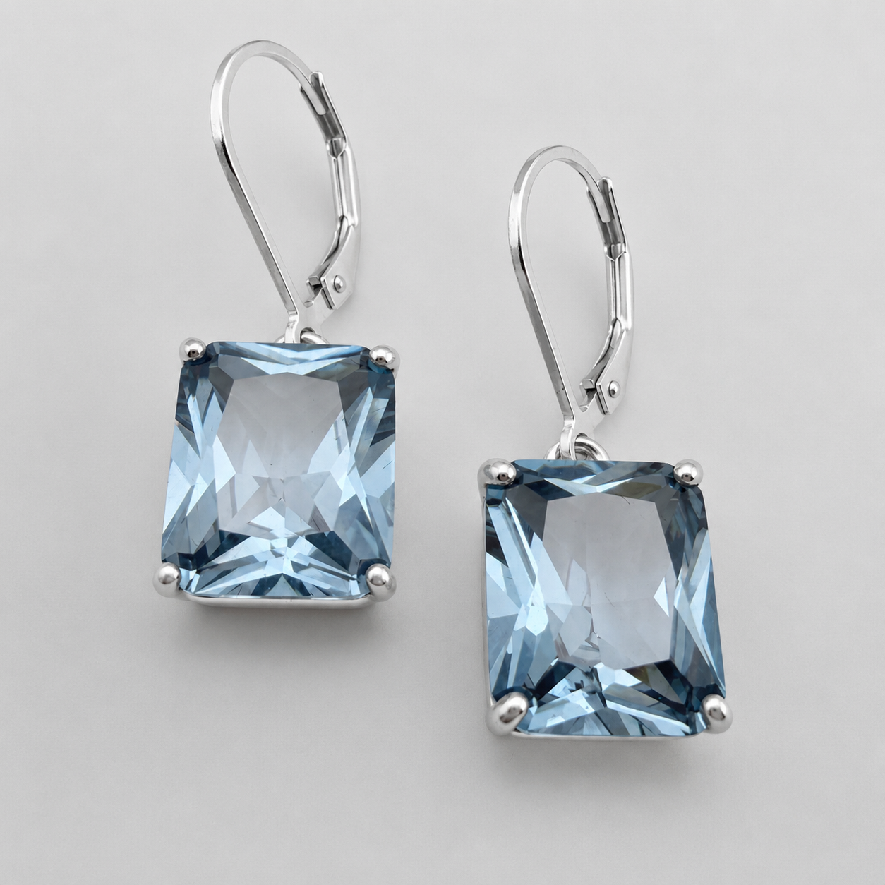 12ctw Emerald Cut Blue Spinel Earrings | Statement Dangle Earrings | Blue Gemstone Leverback Earrings