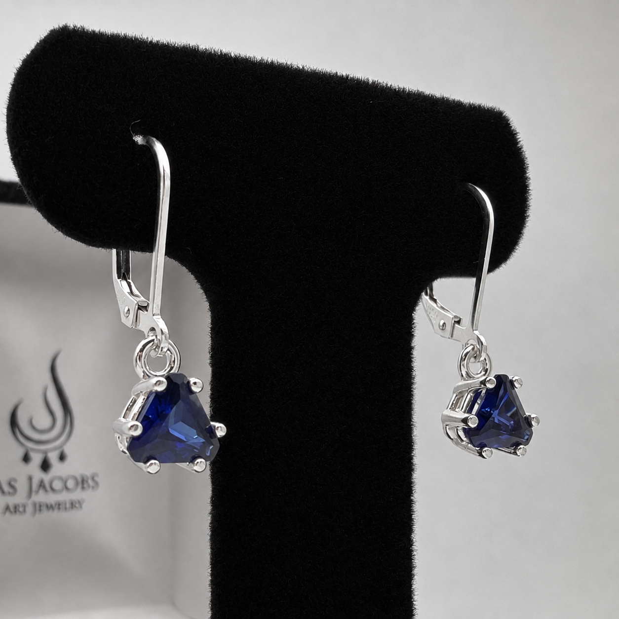 2 CTW Blue Sapphire Trilliant Drop Earrings