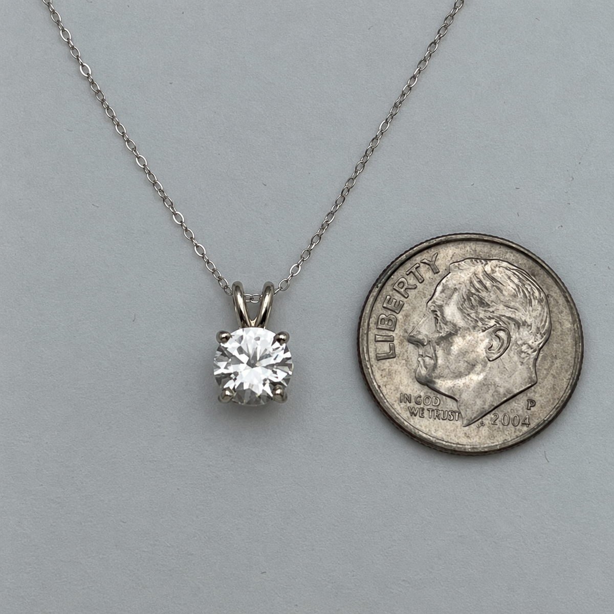 1ct White Sapphire Solitaire Pendant Necklace