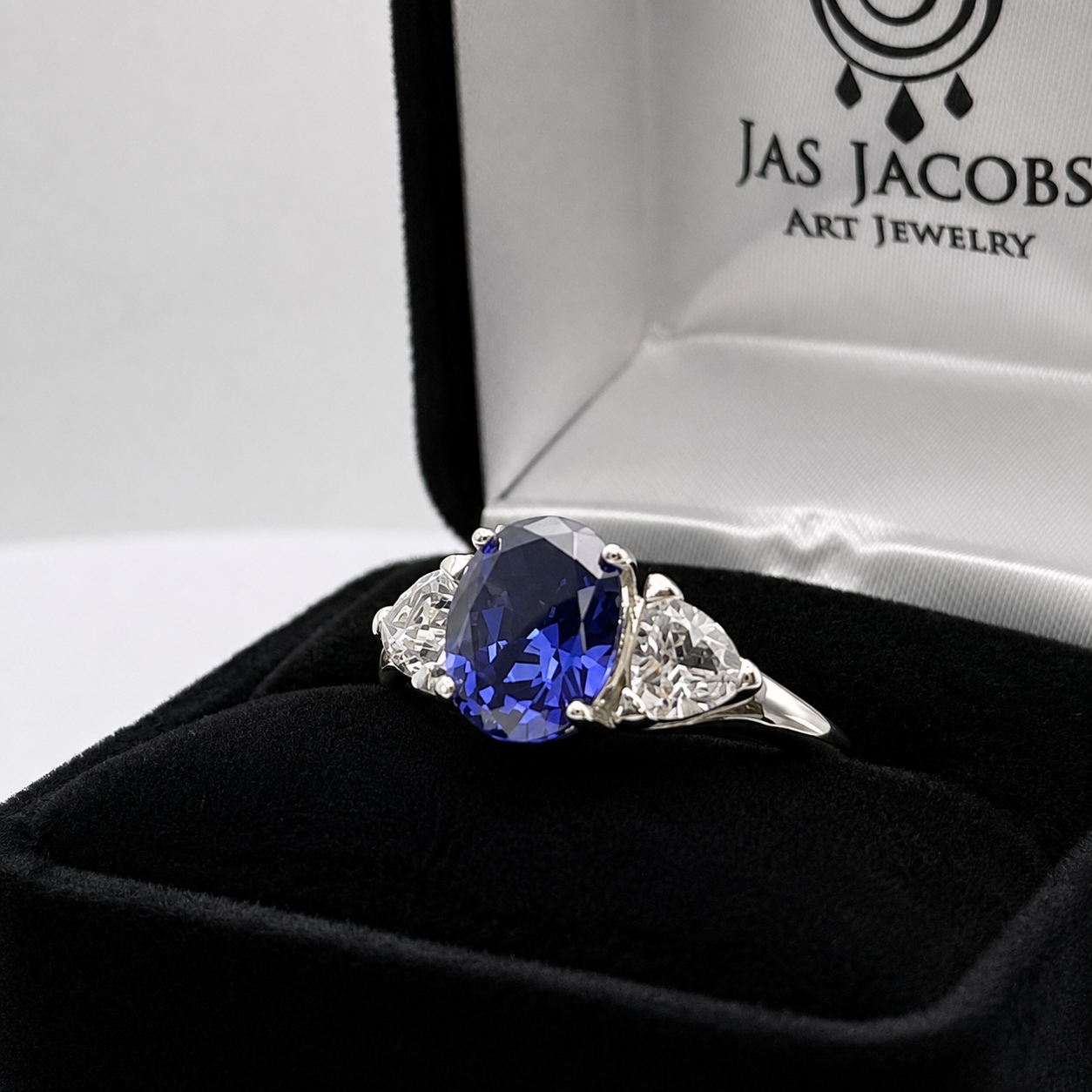 4ctw Oval Cut Tanzanite & White Sapphire Art Deco Ring