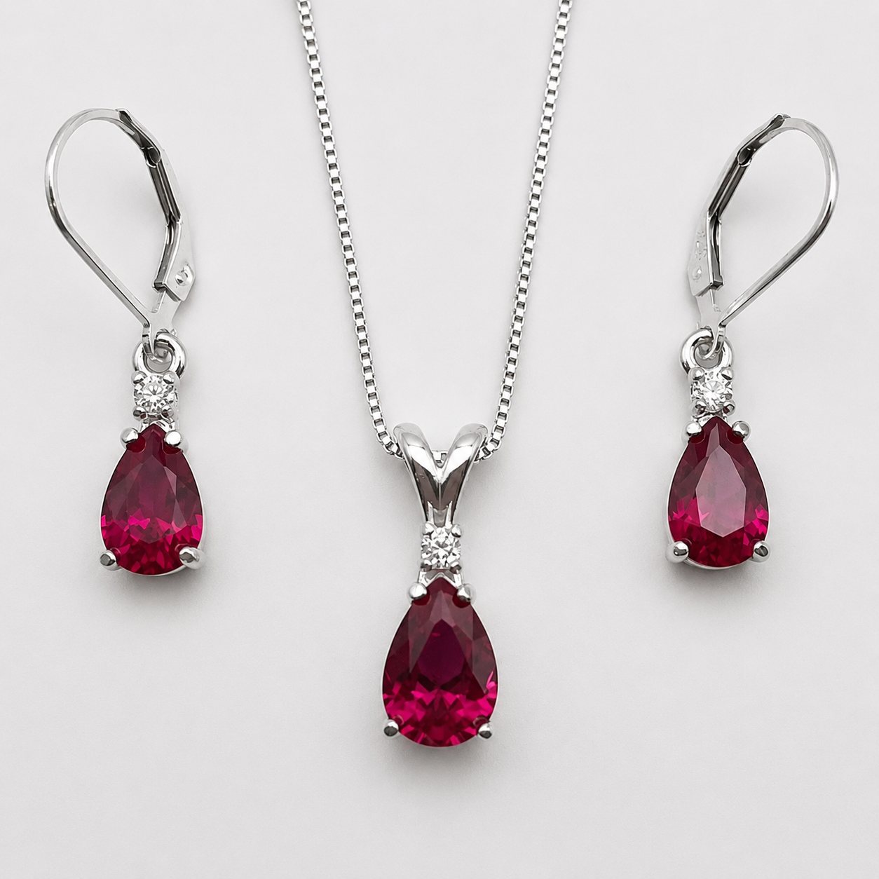 5.5ct Pear Cut Ruby & Diamond Jewelry Set