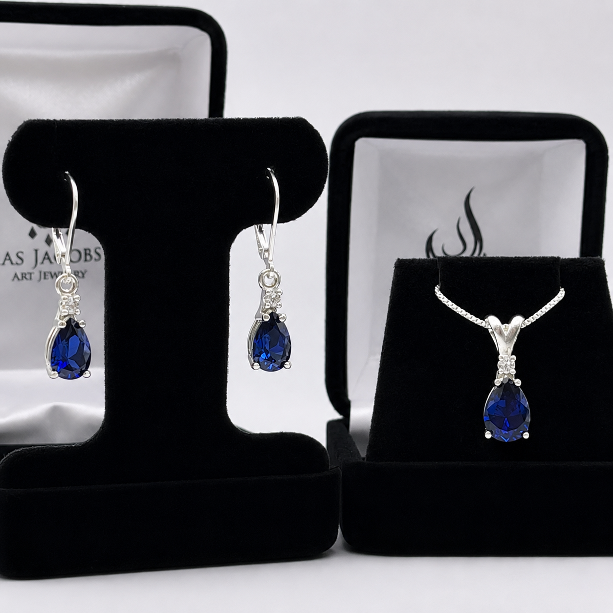 5.5 CTW Pear Cut Blue & White Sapphire Jewelry Set