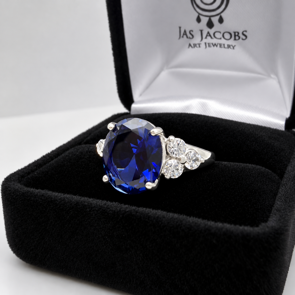 6.78ctw Oval Blue Sapphire & White Sapphire Cluster Statement Ring