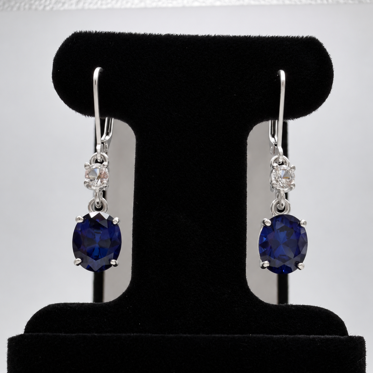 6.6 CTW Oval Cut Blue & White Sapphire Drop Earrings