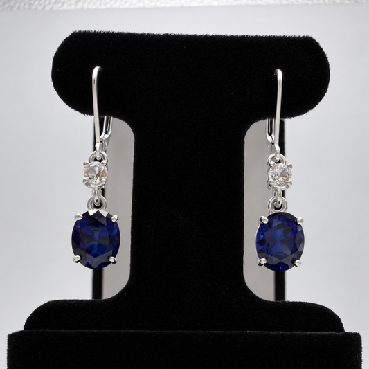 6.6 CTW Oval Cut Blue & White Sapphire Drop Earrings