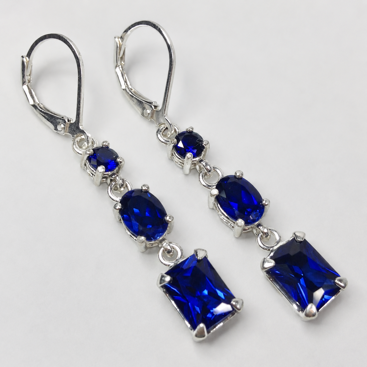 5 CTW Multi Cut Blue Sapphire Drop Earrings