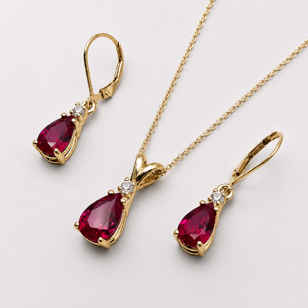 5.5ct Pear Cut Ruby & Diamond Jewelry Set