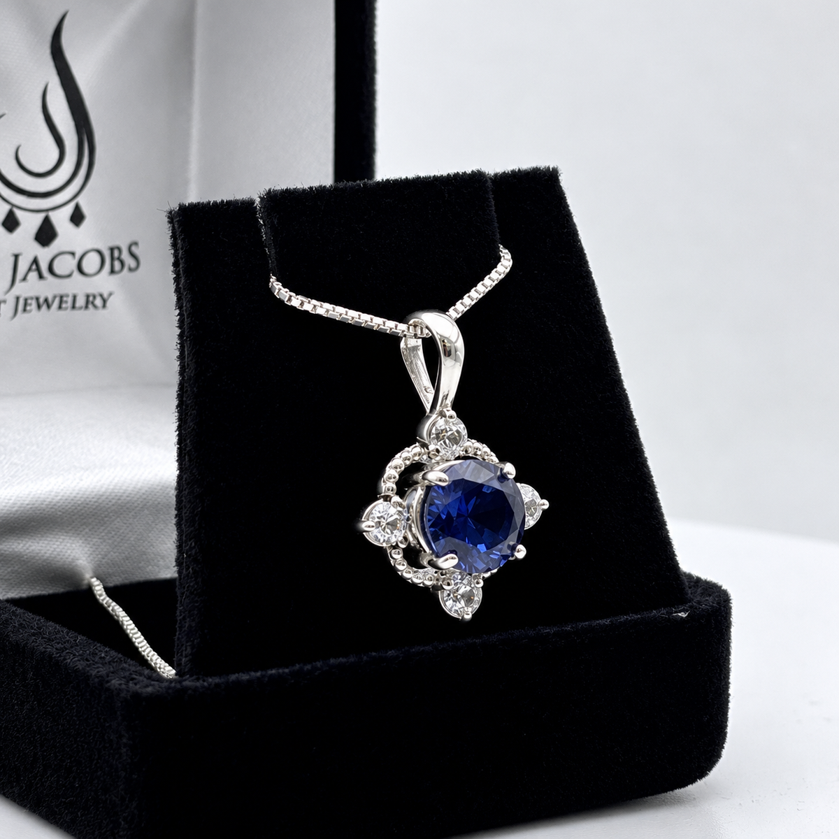 2.4ctw Blue Sapphire & White Sapphire Pendant Necklace