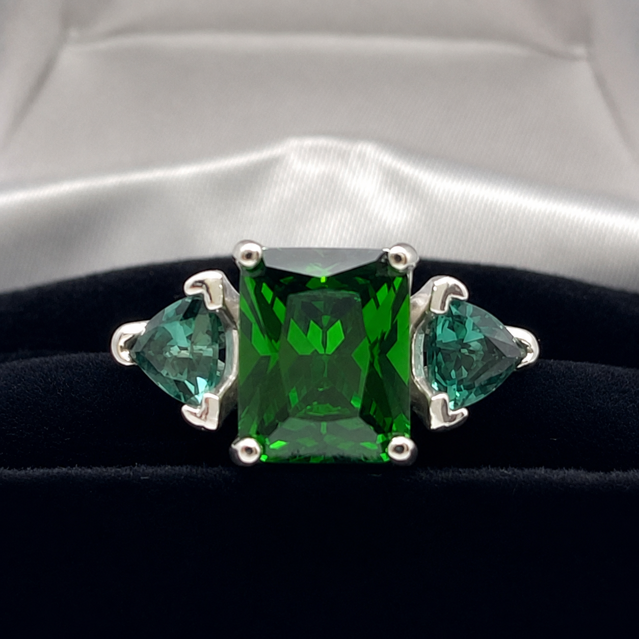 4 CTW Emerald & Green Quartz Three Stone Ring