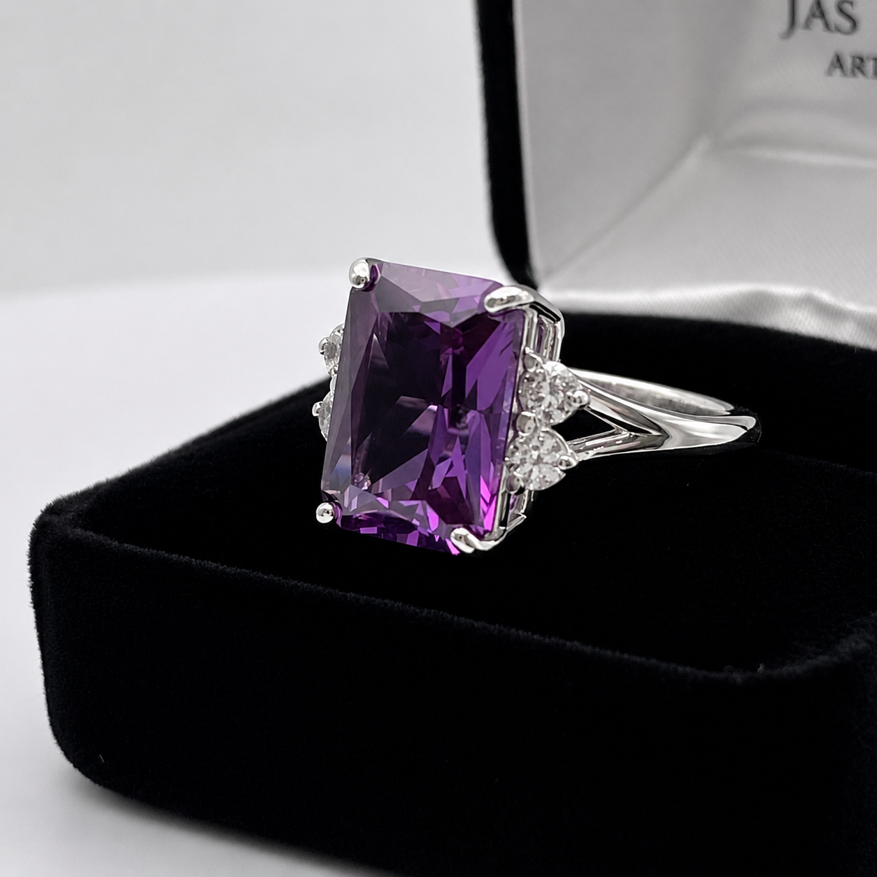 8ct Color Change Alexandrite Sapphire Ring | Emerald Cut Diamond Accent Ring | Made to Order in 10k, 14k Gold or Sterling Silver