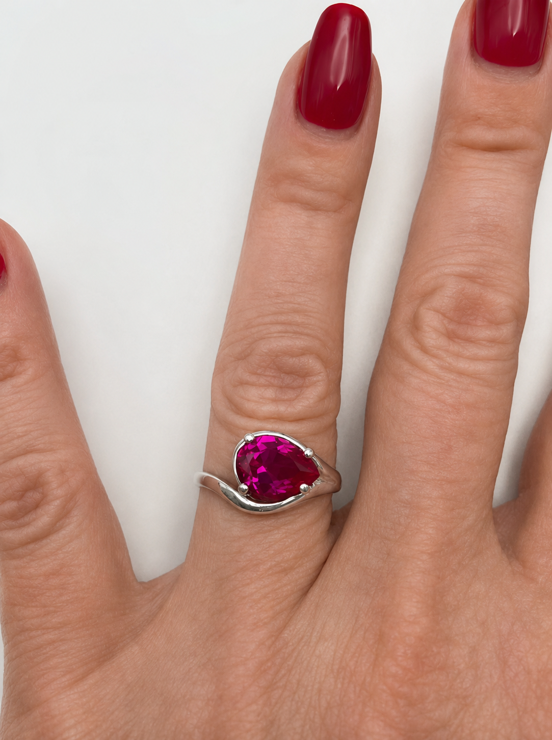 2.5 CT Pear Cut Pink Sapphire Ring | Side Set Solitaire Ring | Sterling Silver & 10K or 14K Gold