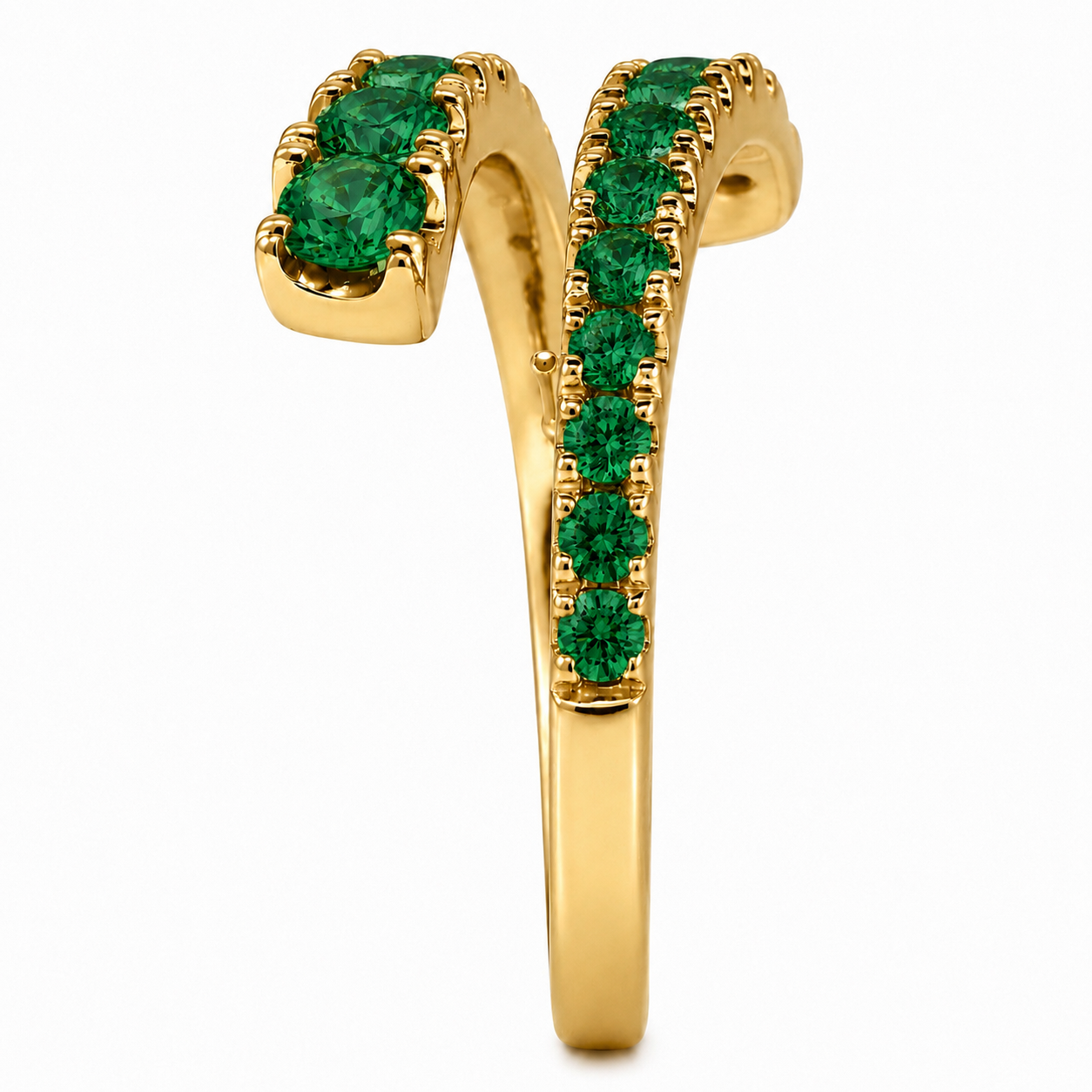 14K Yellow Gold Adjustable Open Bypass Ring | Lab Grown Diamond, Ruby, Emerald or Sapphire Spiral Ring | Made to Order