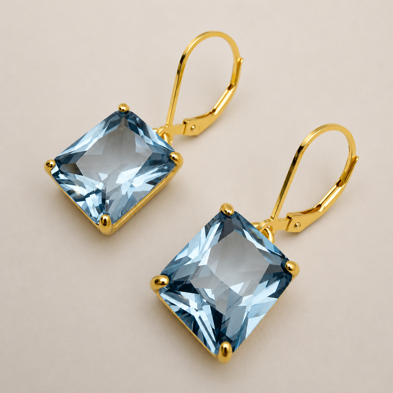 12ctw Emerald Cut Blue Spinel Earrings | Statement Dangle Earrings | Blue Gemstone Leverback Earrings
