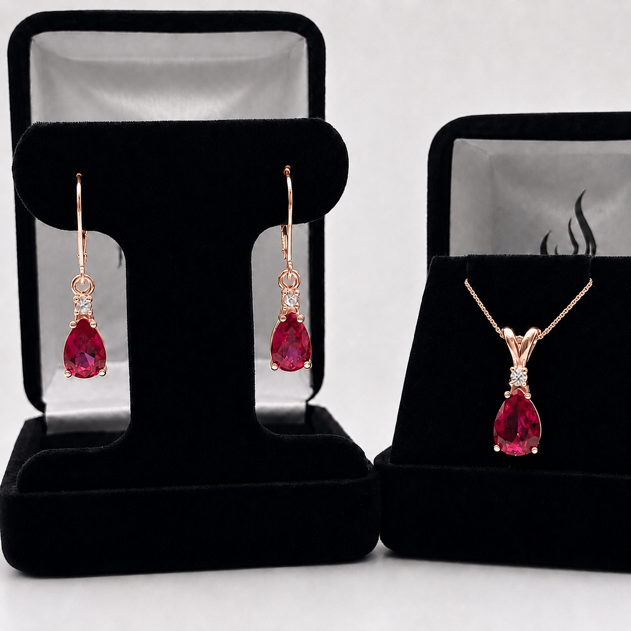 5.5ct Pear Cut Ruby & Diamond Jewelry Set