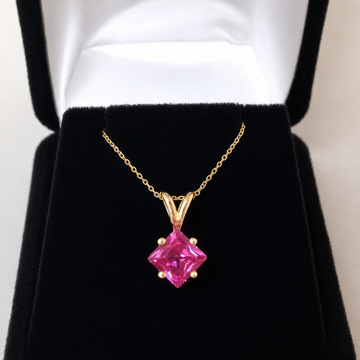 1.2ct Princess Cut Pink Sapphire Solitaire Pendant Necklace
