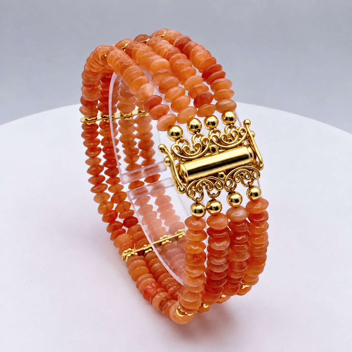 Peach Moonstone Four-Strand Statement Bracelet