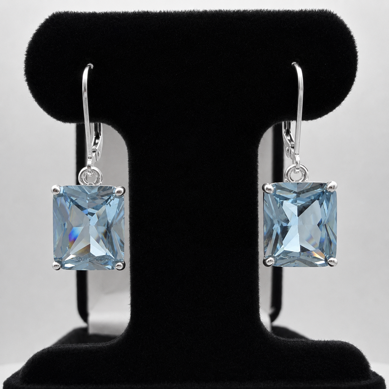 12ctw Emerald Cut Blue Spinel Earrings | Statement Dangle Earrings | Blue Gemstone Leverback Earrings