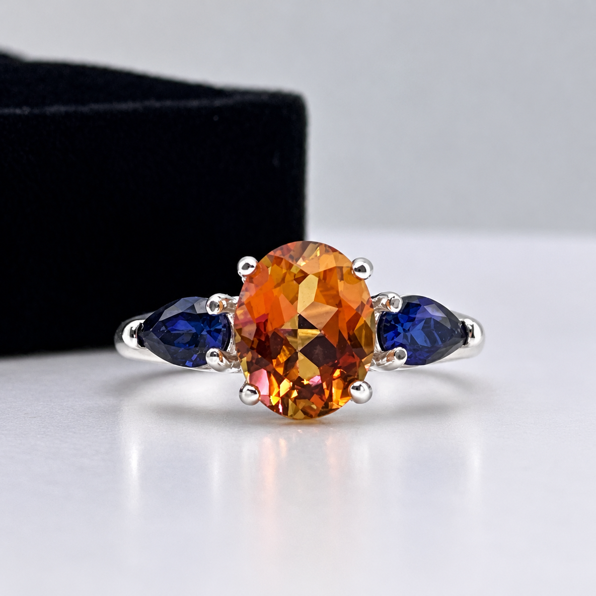 4.5ctw Sunrise Topaz & Blue Sapphire Three Stone Ring