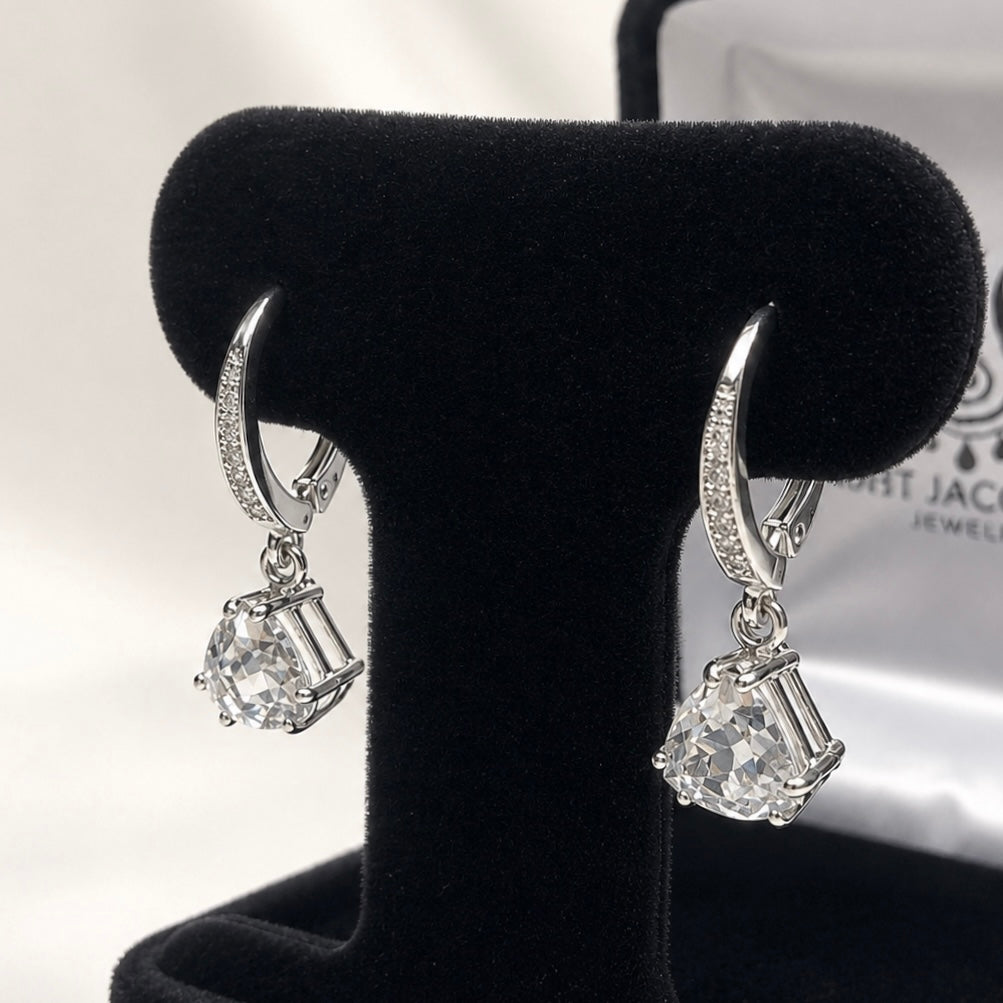 4 CTW White Topaz Trillion Drop Earrings
