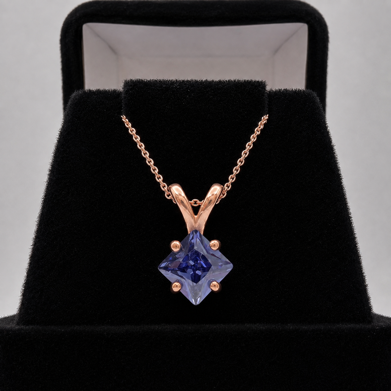 1 Ct Princess Cut Simulated Tanzanite Solitaire Pendant Necklace
