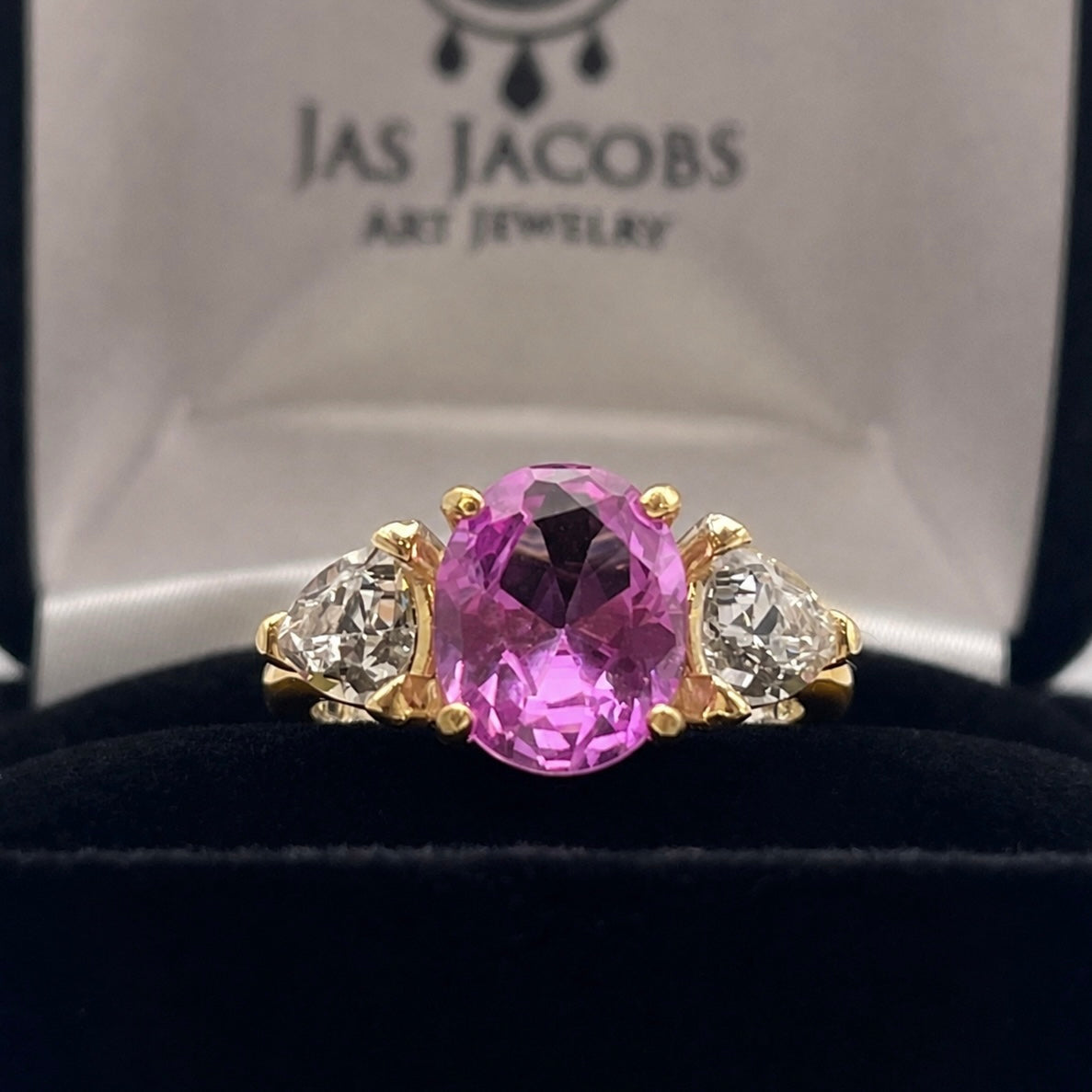 Vivid Pink Sapphire & White Sapphire Three-Stone Ring