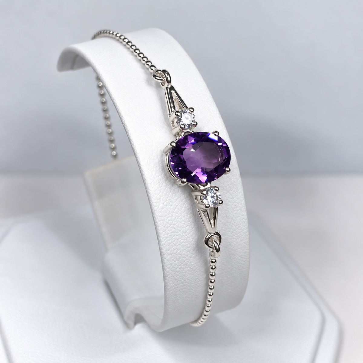2.7ct Oval Amethyst & White Sapphire Adjustable Bolo Bracelet