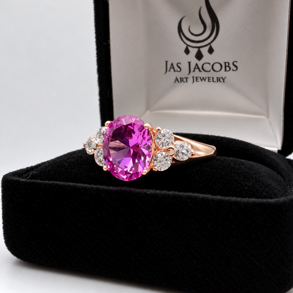 3.78ctw Oval Pink Sapphire & White Sapphire Floral Cluster Ring