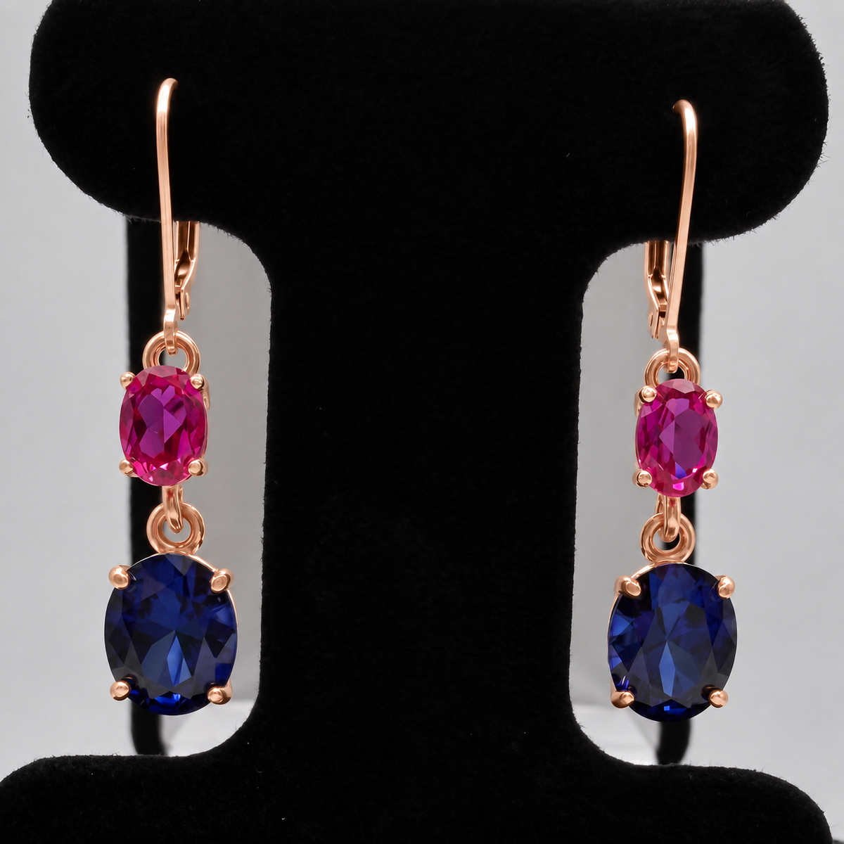 7ctw Blue & Pink Sapphire Dangle Earrings