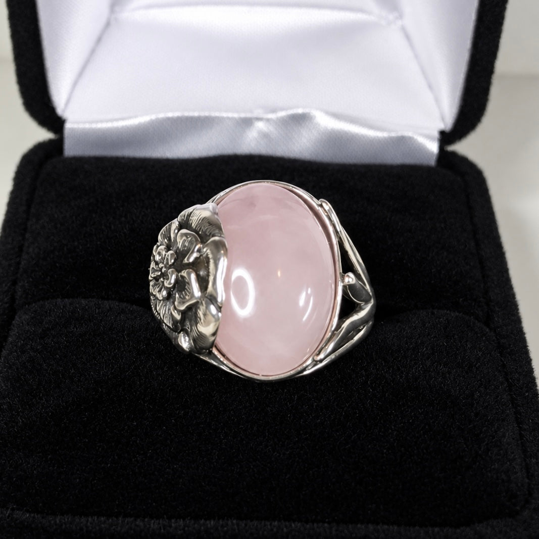 7ct Oval Rose Quartz Floral Statement Ring
